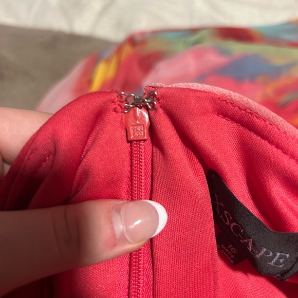 XScape Abstract Print Pleated Chiffon Halter Neckline Sleeveless Maxi Dress - Picture 7 of 9